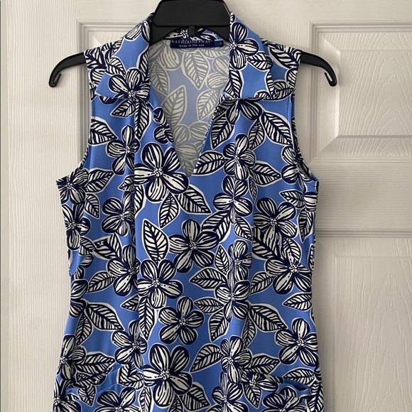 Katherine Way Blue and White Floral Midi Dress size S made in USA - Picture 2 of 8